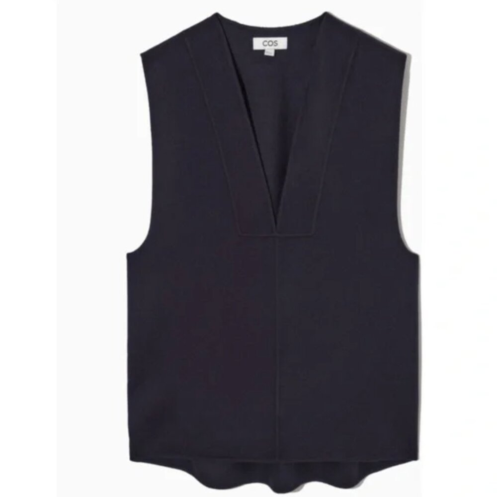COS Wool Blend Oversized V Neck Blue Tunic Vest Sz 12